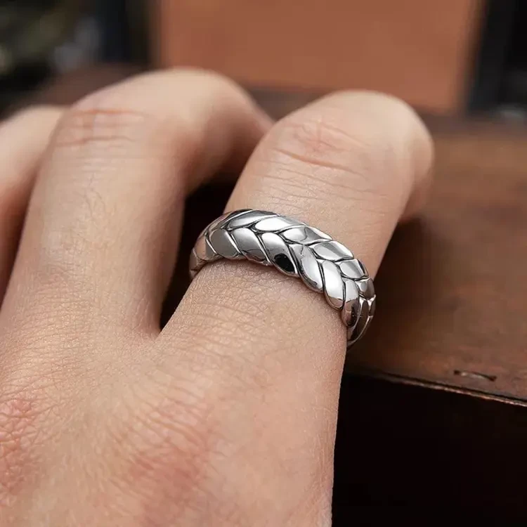 Stainless Steel Retro Wheat Braided Rings for Men Cool Leaf Finger Rings Boyfriend Gifts Punk Biker Open Rings Male Jewelry