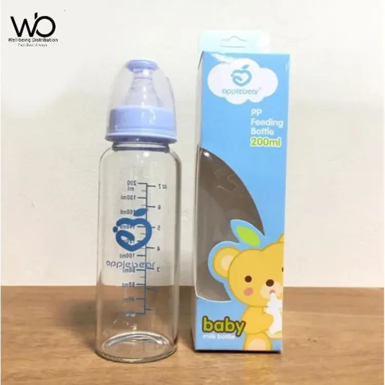 Baby Feeder Apple Bear PP Feeding Glass Bottle with Silicone Nipple 200ml