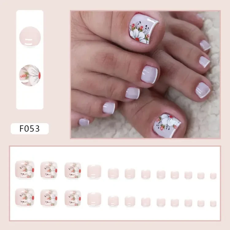 Menggh WITH GLUE 24pcs False toenails Full Cover Nails water proof nail art Wearable Nails