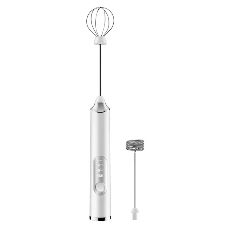 Milk Bubbler Household Hand-Held Egg Beater Blen der USB Rechargeable Foam Ma ker Kitchen Portable Mixer With Beating Head + Mixing Head + Foam Head For Coffee Cream