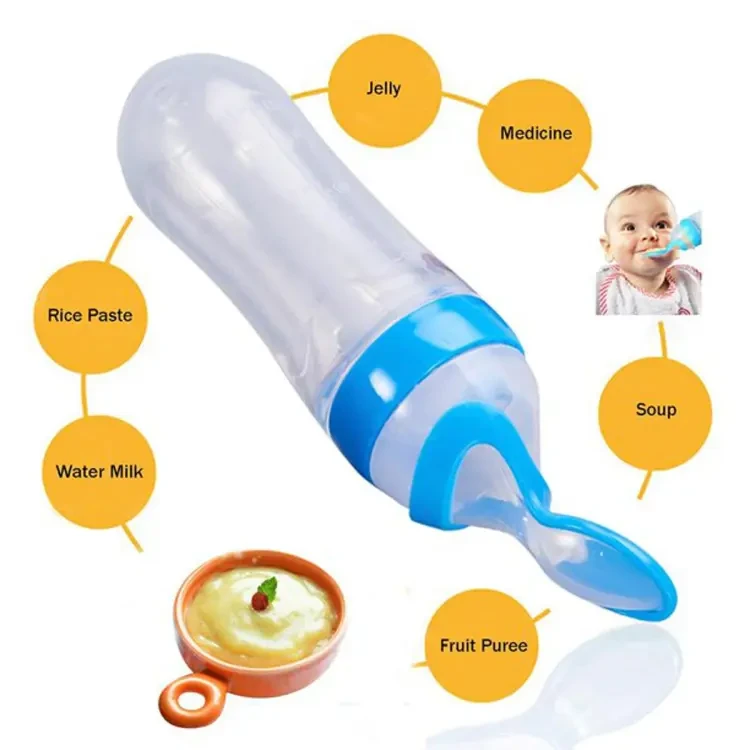 ***Silicone Baby Food Dispensing Spoon & Feeder, Travel Baby Training Bottle with Spoon Soft Head Baby Feeding Tools kids