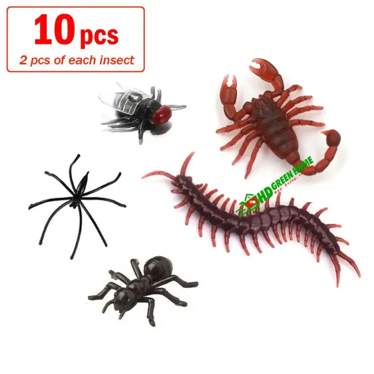10 pcs x Mixed Simulation Insect Toy Plastic Ant Centipede Cockroach Fly Spider Prank Funny Toys