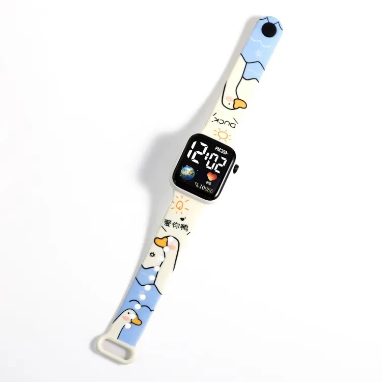 Kids Digital Watch Imported Silicon Cartoon Printed Strap Led Square Dial Electronic Wrist Baby Watch For Boys and Girls