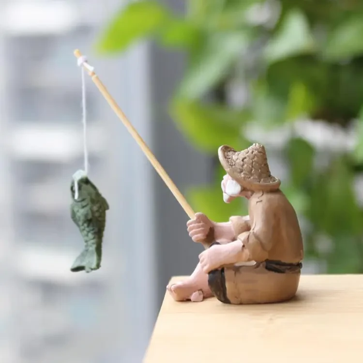 Fishing Old Man Resin Figure Statue Garden Ornament Micro-Landscape Garden Craft SEVICH