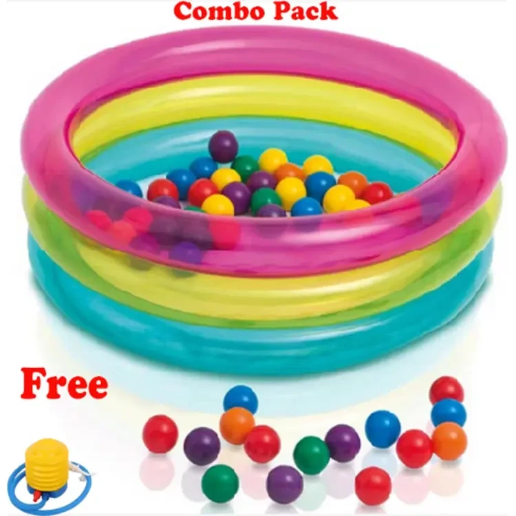 34x10 " Intex Baby Bath Tub Baby Swimming Pool with Pumper and Plastic Water Pool Ocean Ball -20 Pcs (Combo Pack)