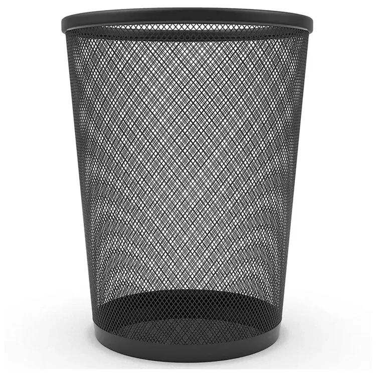 Circular Black Mesh Waste Waste Paper Bin Basket, Metal Trash Bin for Kitchen, Home Offices, Dorm Rooms, Bedrooms 1Pack