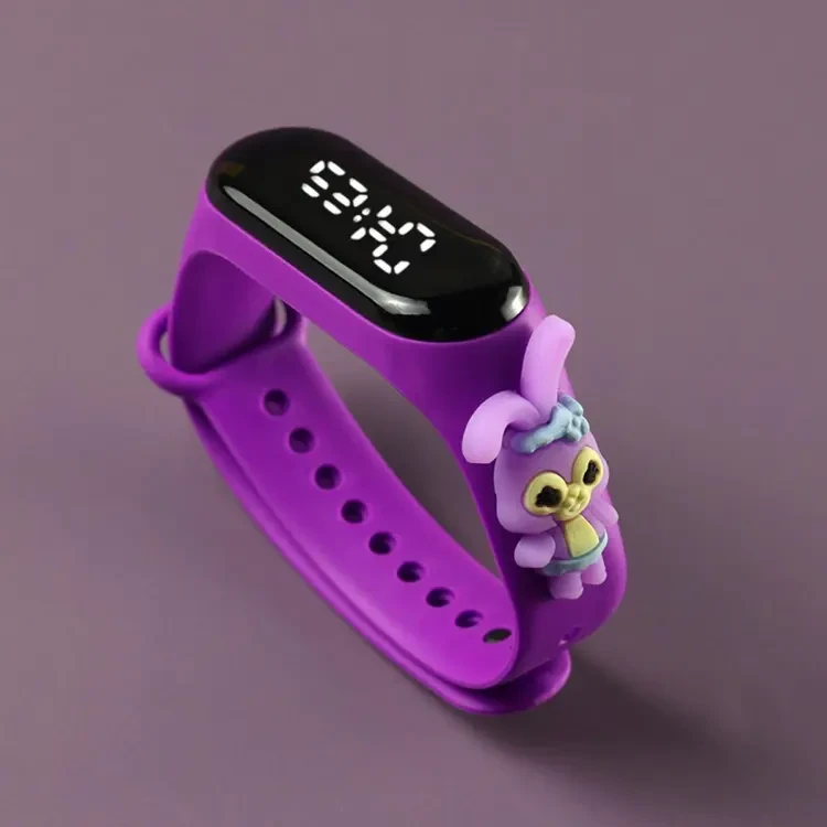 Purple Cute Rabbit Waterproof Touch Screen LED Digital Watch for Boys and Girls