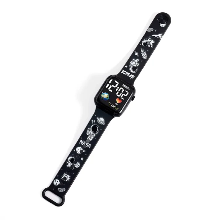 Xinbai Mall Imported Earth Electronic Wrist Watch Cartoon Color Printing Led Square Dial Watch For Men and Women